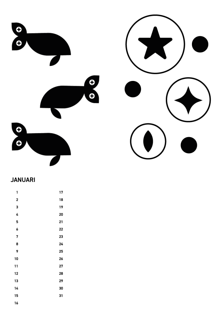 Vissen aan linkerzijde. Ogen op rechterzijde.
